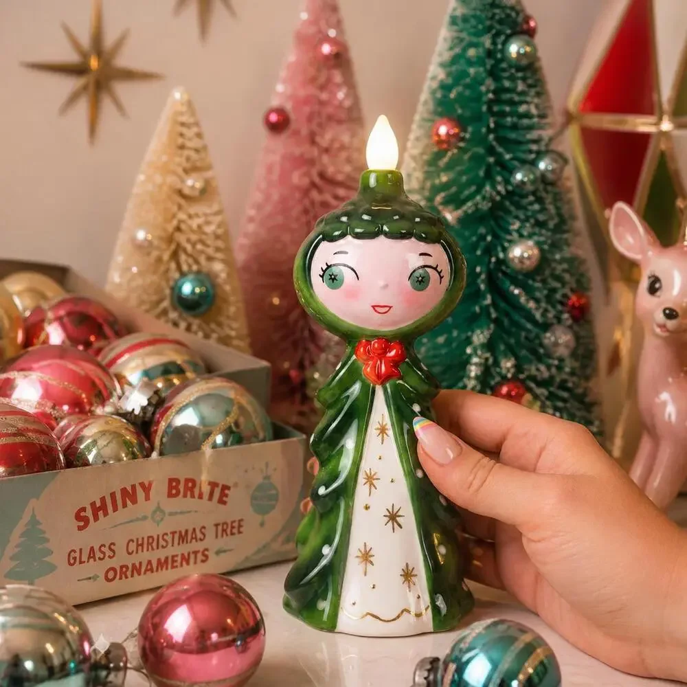 Tree Girl Candle-Lite | Mid Century Christmas Decor | Vintage Inspired Ceramic